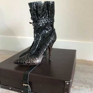 ALAIA PARIS "Authentic" Laser-Cut Glossed-Leather